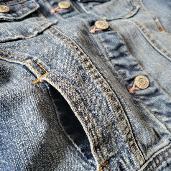 Gap Kids Cotton Denim Cropped Jean Jacket, Girls M, Pink Stitching Detail EUC - Picture 6 of 10